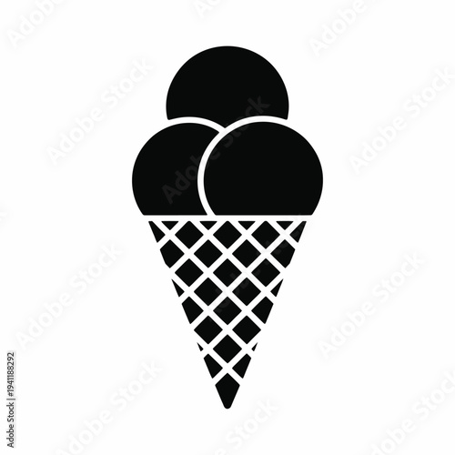 Black and white silhouette of a double scoop ice cream cone with a crisscross pattern