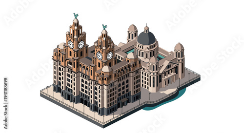 Iconic building landmark in detailed isometric style with classic architectural design