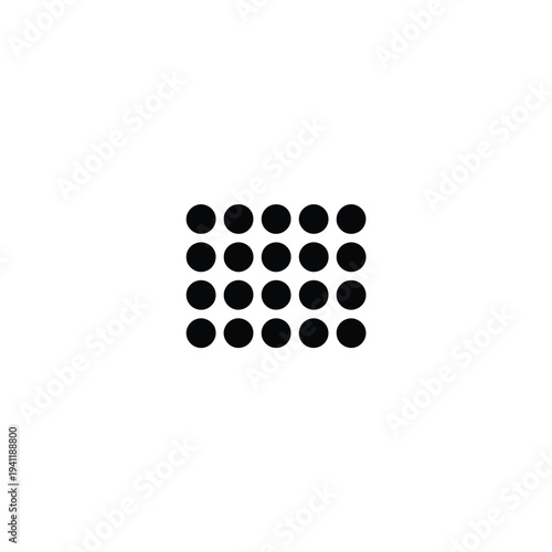 Black dots arranged in a 4x4 grid pattern on a white background 4x4 arrangement pattern recognition