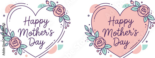 Two decorative heart illustrations with happy mother s day text