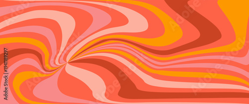 Retro carnival pattern. Dynamic radial rays, groovy spiral waves, and candy swirl elements banner. Bright pink and cream color nostalgic circus festival poster bg. Playful vintage background