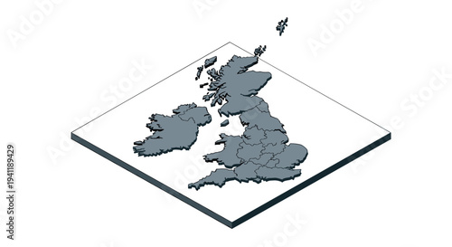 Isometric map of the united kingdom with regions highlighted in grey