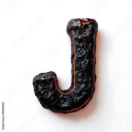 Textured black letter J with glowing orange outline on white background