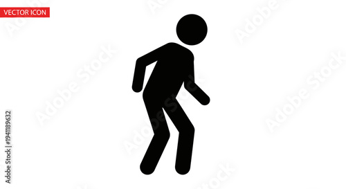Minimalist black silhouette icon representing a person in a subtle movement or walking stance
