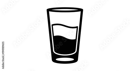 A minimalist graphic illustration of a glass cup containing a liquid beverage against a pristine