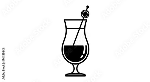 Elegant black and white tropical drink icon illustration, perfect for summer menus and bar graphics