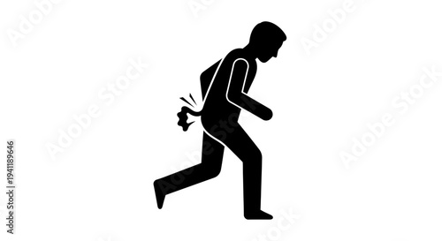 Stylized graphic depicting flatulence or passing gas from a silhouette figure illustration for