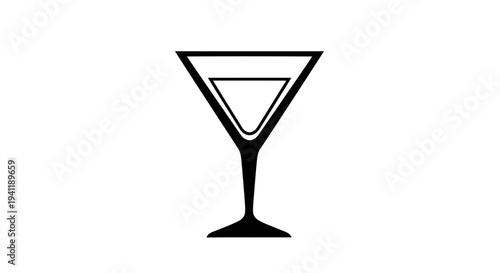 Elegant minimalist black and white cocktail glass icon for beverage designs and bar themes
