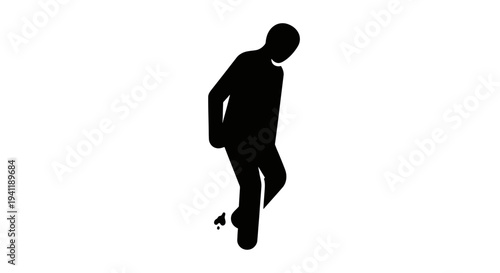 Abstract silhouette depicting a figure engaged in a downward crushing motion with their foot