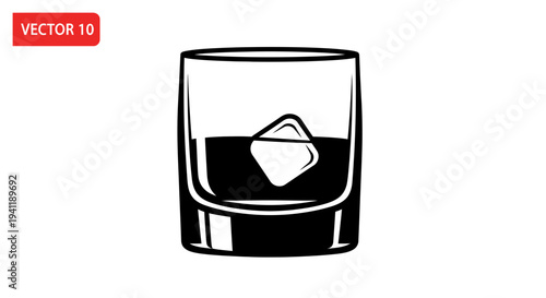 Minimalist black and white vector illustration of a refreshing alcoholic beverage in a classic
