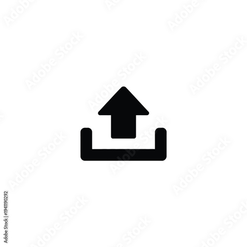 Solid black fill of an upward arrow inside a rectangular base representing upload or assignment
