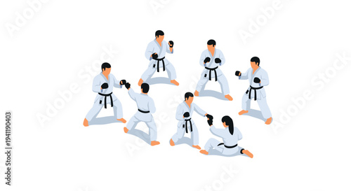 Isometric martial arts training with karate practitioners in action