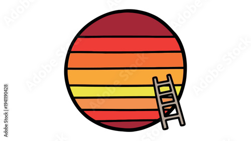 Sunset Ladder: A stylized depiction of a sunset scene, complete with a ladder leaning against the sun, symbolizing aspiration and achieving goals. 