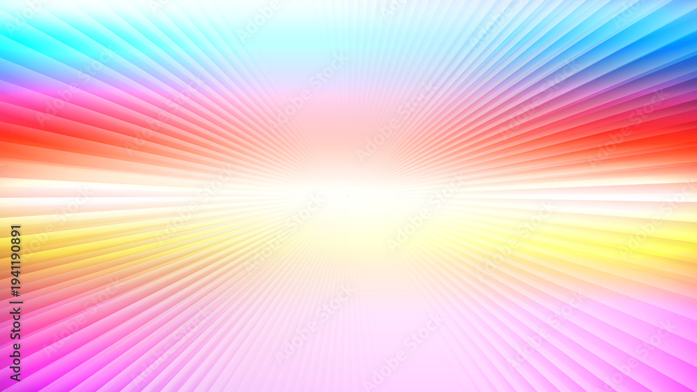 Obraz premium Vibrant radial sunburst background with colorful rainbow gradient rays emitting from a bright white center