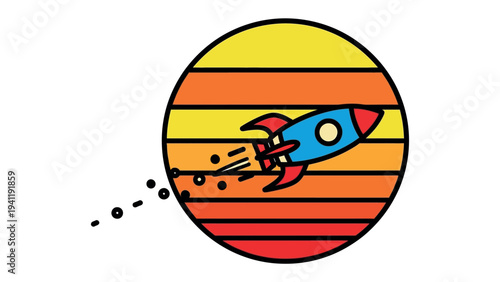 Rocket Launch and Sunset: A colorful rocket soars gracefully into the sunset, carrying dreams, aspirations and a journey into the great unknown.