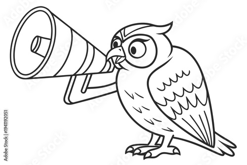 Owl Coloring Book Page Vector Illustration – Black White Bold Line Art, Printable A4, SVG Style, Isolated on White Background