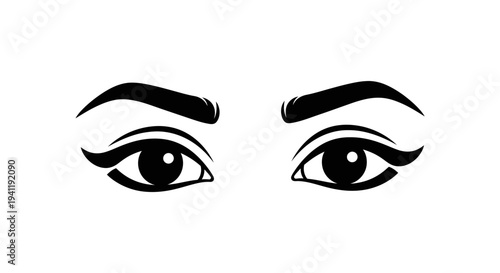 Stylized pair of human eyes with bold eyebrows in a minimalist black and white vector illustration