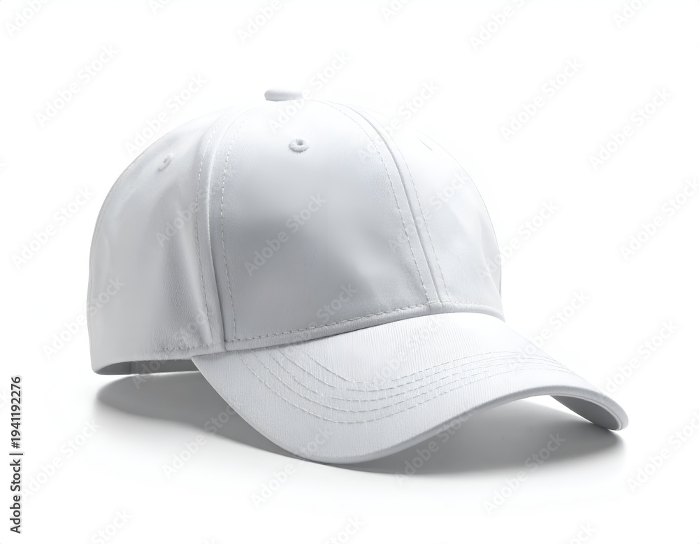 Fototapeta premium A plain white baseball cap on a white background