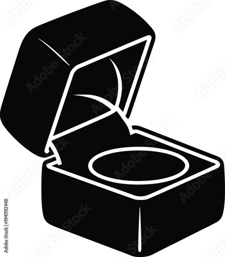 Open black jewelry box with a velvet interior for a ring box open box