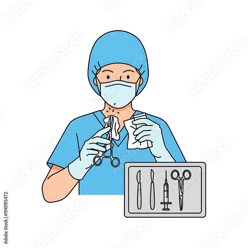 Surgeon preparing surgical instruments before medical operation.