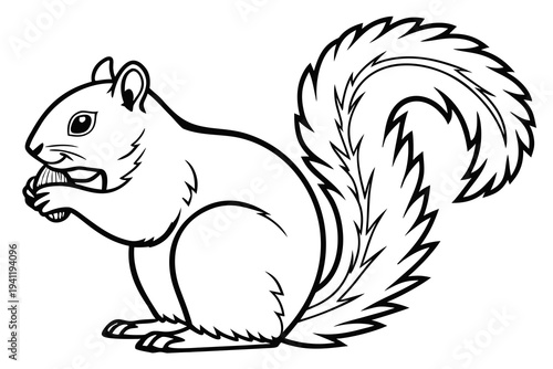 Squirrel Coloring Book Page Vector Illustration – Black White Bold Line Art, Printable A4, SVG Style, Isolated on White Background