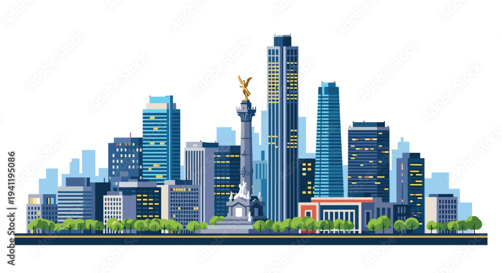 Fototapeta premium Modern city skyline with iconic monument and skyscrapers