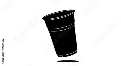 Clean black silhouette of a disposable beverage container subtly floating above a white surface