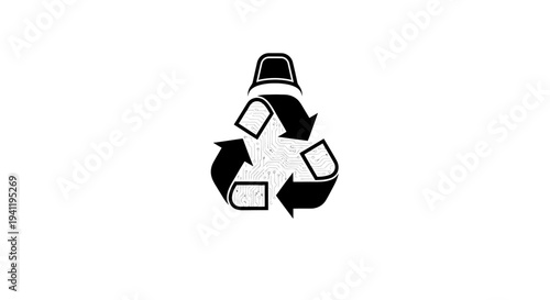 Sustainable electronic waste management symbol featuring circuit board elements and a component cap