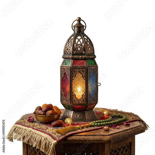 Ornate Lantern on Decorative Table.