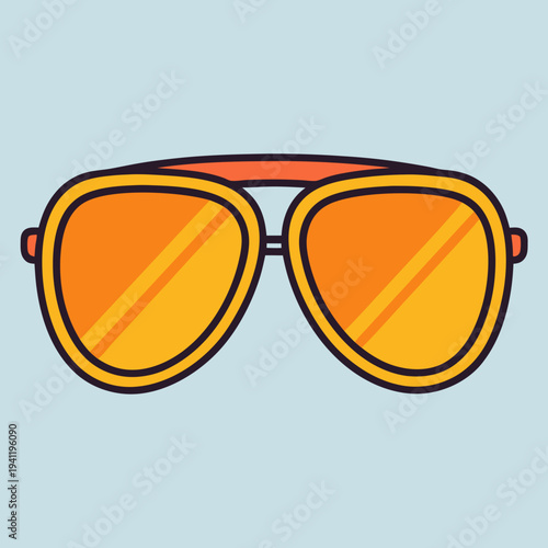 Stylish retro orange sunglasses illustration on a light blue background for summer vibe