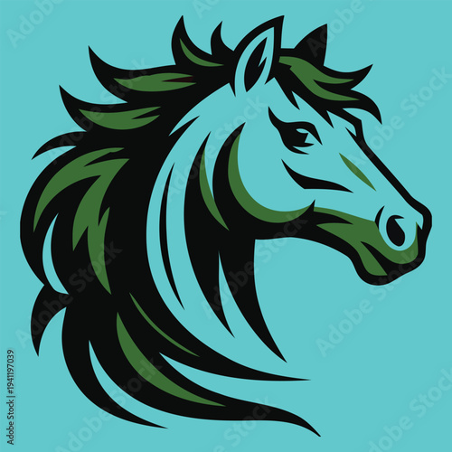 Vector illustration of a horse head in green and black