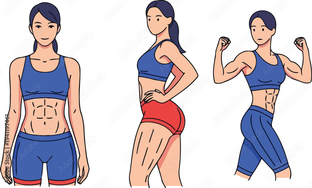 Εκτύπωση καμβά Fit women flexing abs in sportswear illustration
