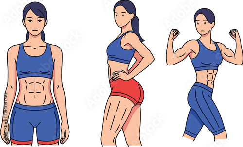 Tableau sur toile Fit women flexing abs in sportswear illustration