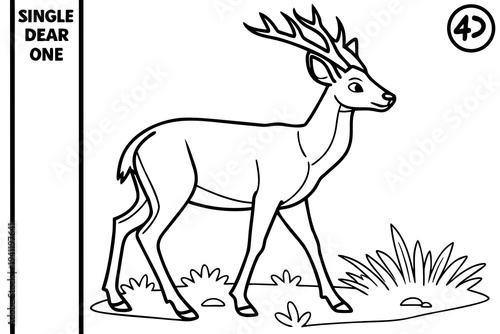 Deer Coloring Book Page Vector Illustration – Black White Bold Line Art, Printable A4, SVG Style, Isolated on White Background