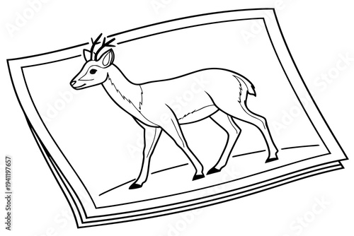 Deer Coloring Book Page Vector Illustration – Black White Bold Line Art, Printable A4, SVG Style, Isolated on White Background