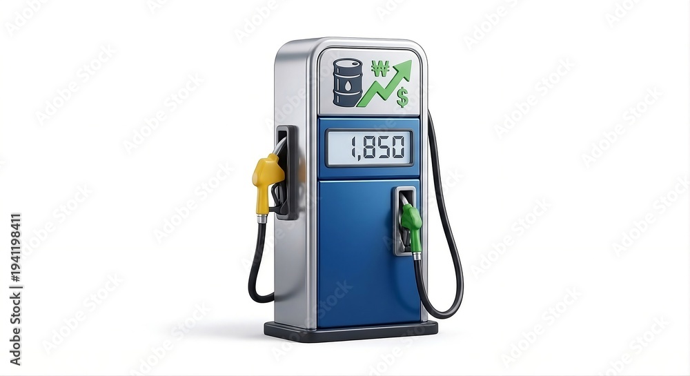 Fototapeta premium 흰색 배경에 고립된 유가 상승 그래프와 주유기 3D 아이콘 3D gas pump icon with fuel price increase graph isolated on white background
