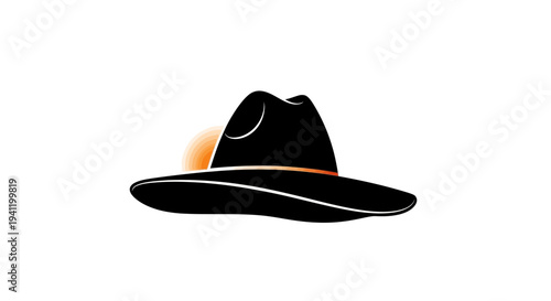 Stylish black fedora hat with a radiant orange sun, symbolizing adventure and timeless exploration