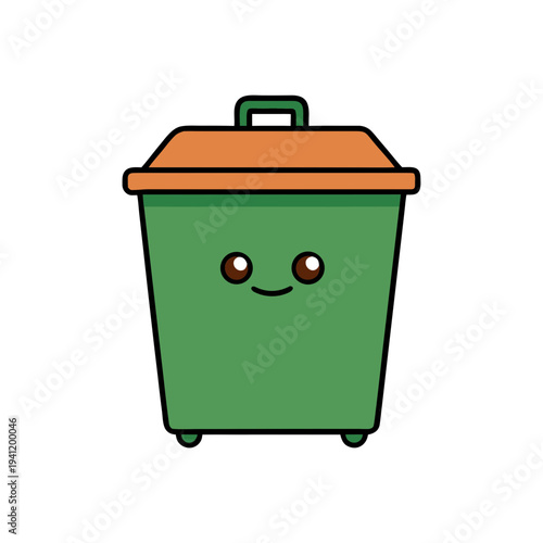 Cute green compost bin with smiley face on wheels eco friendly