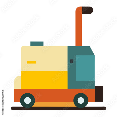 Yellow and blue mini road compactor machine on white