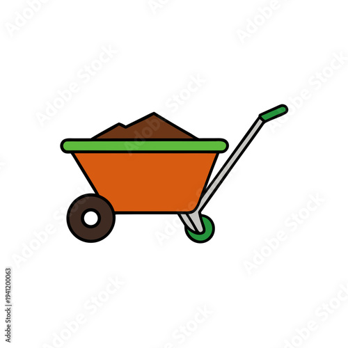 Red compost wheelbarrow cart isolated on white background