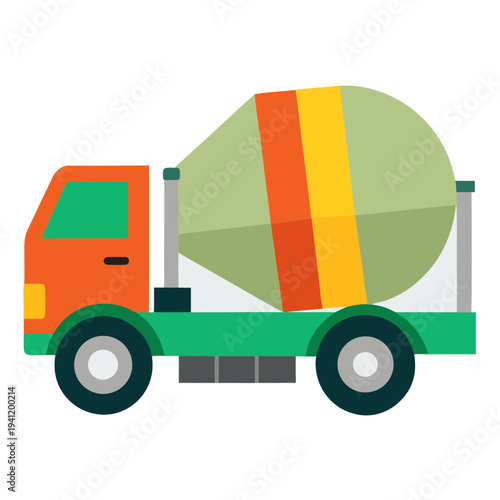 Colorful concrete mixer truck delivering fresh cement on road