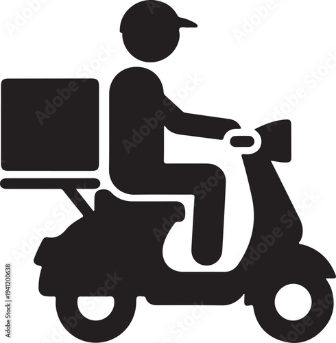 Delivery man riding a scooter with a package on the back