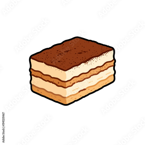 [Vector EPS]A delicious slice of tiramisu with multiple layers of cream and cocoa powder