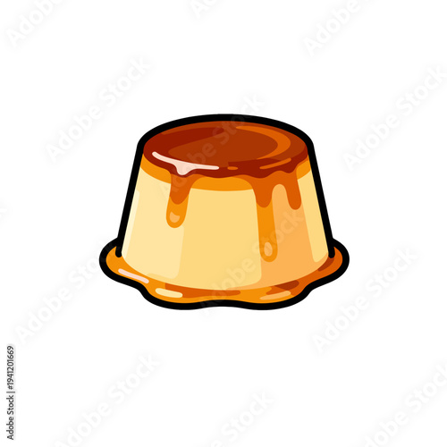 [Vector EPS]Delicious caramel custard pudding with sweet sauce on top