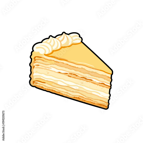 [Vector EPS]Delicious slice of layered cake with creamy frosting on top