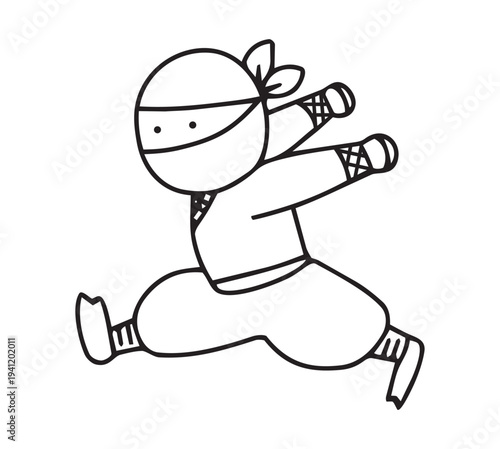 手描きのかわいい走る忍者のイラスト