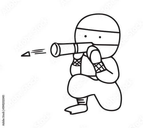 手描きのかわいい忍者の吹き矢イラスト