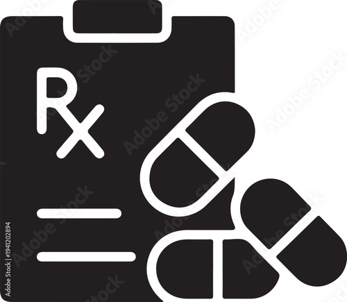Medical prescription graphic illustration with clipboard and pills for healthcare concept