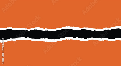 Torn Paper. Orange Background. Black Stripe. Ripped Edge. Graphic Element.
