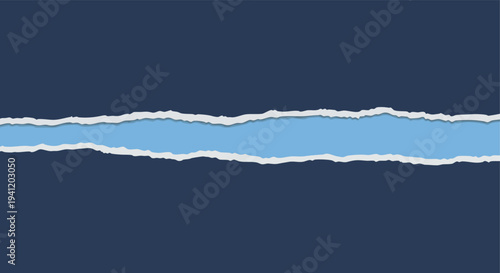Torn Paper Effect. Dark Blue Background. Blue Gap.